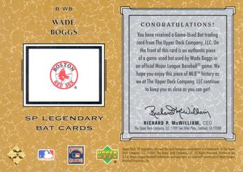 2001 SP Legendary Cuts - Game Bat #B-WB Wade Boggs Back