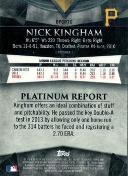 2014 Bowman Platinum - Chrome Prospects Green Refractors #BPCP76 Nick Kingham Back