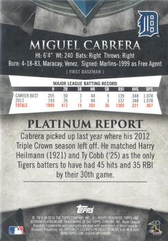 2014 Bowman Platinum - Gold #6 Miguel Cabrera Back