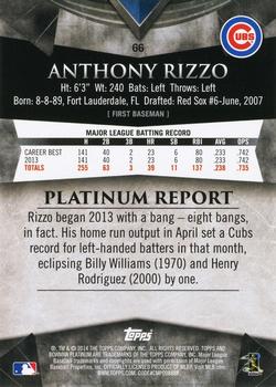 2014 Bowman Platinum - Gold #66 Anthony Rizzo Back