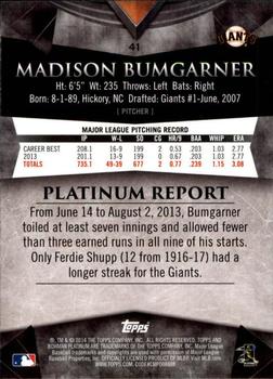 2014 Bowman Platinum - Sapphire #41 Madison Bumgarner Back