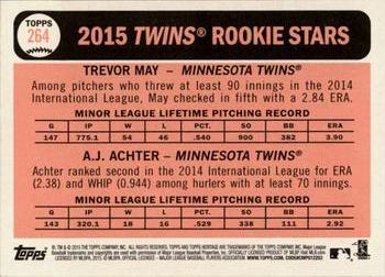 2015 Topps Heritage #264 2015 Rookie Stars (Trevor May / A.J. Achter) Back