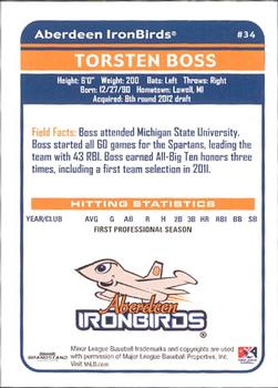 2012 Grandstand Aberdeen IronBirds #5 Torsten Boss Back
