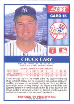 1990 Score New York Yankees #15 Chuck Cary Back