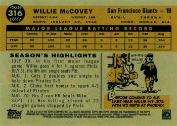 2014 Topps Chrome - All Time Rookie Reprints #316 Willie McCovey Back
