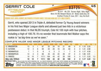 2014 Topps Chrome - Red Refractors #46 Gerrit Cole Back