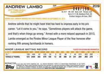 2014 Topps Chrome - Rookie Autographs Blue Refractors #209 Andrew Lambo Back