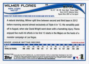 2014 Topps Chrome - Rookie Autographs Red Refractors #67 Wilmer Flores Back