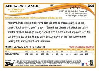 2014 Topps Chrome - Rookie Autographs Red Refractors #209 Andrew Lambo Back