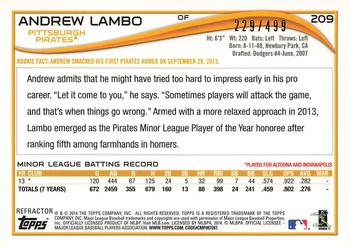 2014 Topps Chrome - Rookie Autographs Refractors #209 Andrew Lambo Back