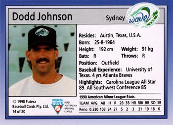 1992 Futera Pepsi ABL Sydney Wave #14 Dodd Johnson Back
