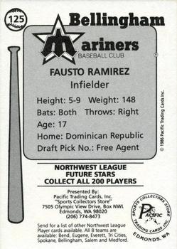 1986 Cramer Bellingham Mariners #125 Fausto Ramirez Back