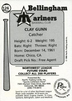 1986 Cramer Bellingham Mariners #126 Clay Gunn Back