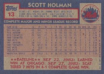 1984 Topps #13 Scott Holman Back
