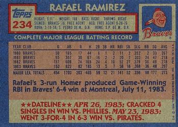 1984 Topps #234 Rafael Ramirez Back