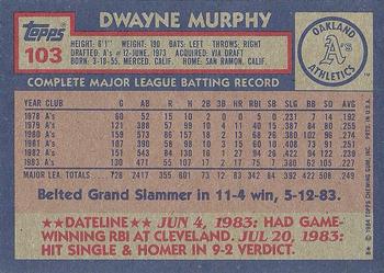 1984 Topps #103 Dwayne Murphy Back