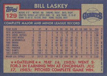 1984 Topps #129 Bill Laskey Back