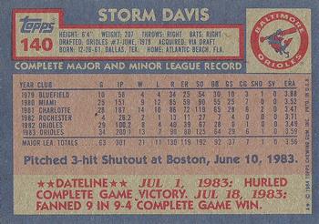 1984 Topps #140 Storm Davis Back