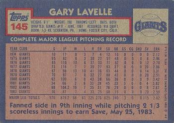 1984 Topps #145 Gary Lavelle Back