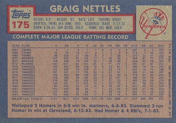 1984 Topps #175 Graig Nettles Back