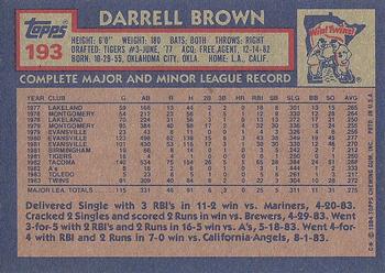 1984 Topps #193 Darrell Brown Back