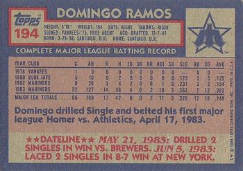 1984 Topps #194 Domingo Ramos Back