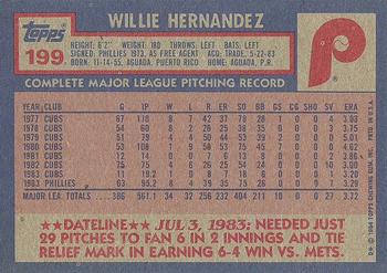 1984 Topps #199 Willie Hernandez Back