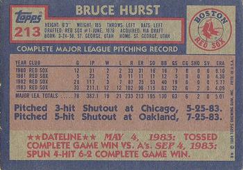 1984 Topps #213 Bruce Hurst Back
