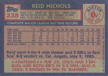 1984 Topps #238 Reid Nichols Back