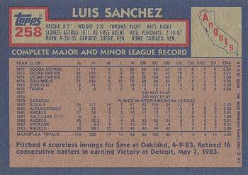 1984 Topps #258 Luis Sanchez Back