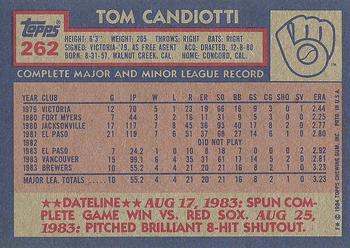 1984 Topps #262 Tom Candiotti Back
