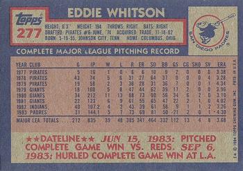 1984 Topps #277 Eddie Whitson Back