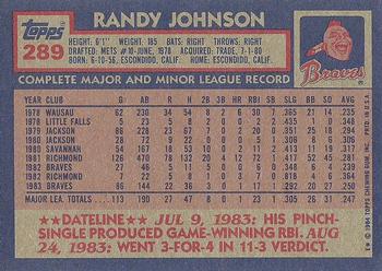 1984 Topps #289 Randy Johnson Back