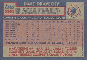 1984 Topps #290 Dave Dravecky Back