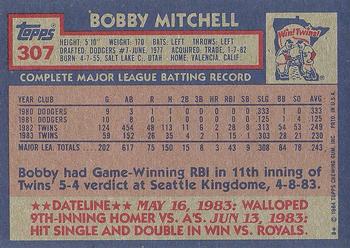 1984 Topps #307 Bobby Mitchell Back