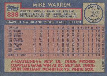 1984 Topps #338 Mike Warren Back