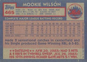 1984 Topps #465 Mookie Wilson Back