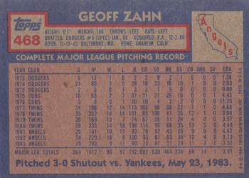 1984 Topps #468 Geoff Zahn Back