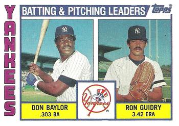 1984 Topps #486 Yankees Leaders / Checklist (Don Baylor / Ron Guidry) Front