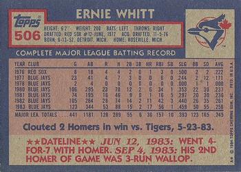 1984 Topps #506 Ernie Whitt Back