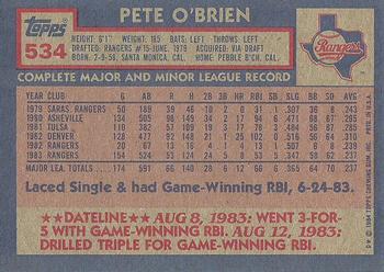 1984 Topps #534 Pete O'Brien Back