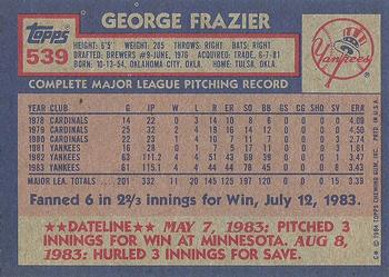 1984 Topps #539 George Frazier Back