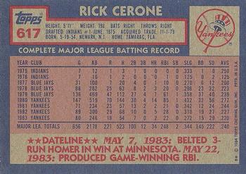 1984 Topps #617 Rick Cerone Back
