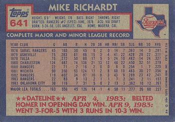 1984 Topps #641 Mike Richardt Back