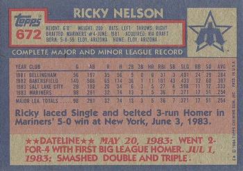 1984 Topps #672 Ricky Nelson Back