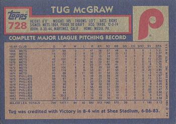 1984 Topps #728 Tug McGraw Back