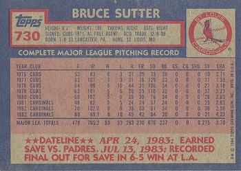 1984 Topps #730 Bruce Sutter Back