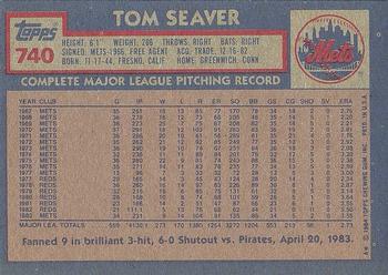 1984 Topps #740 Tom Seaver Back