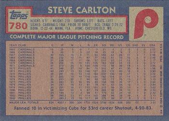 1984 Topps #780 Steve Carlton Back