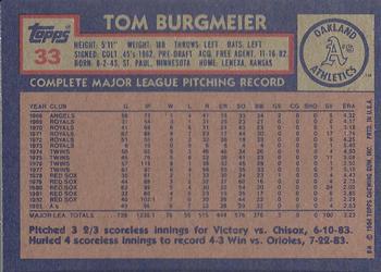 1984 Topps #33 Tom Burgmeier Back